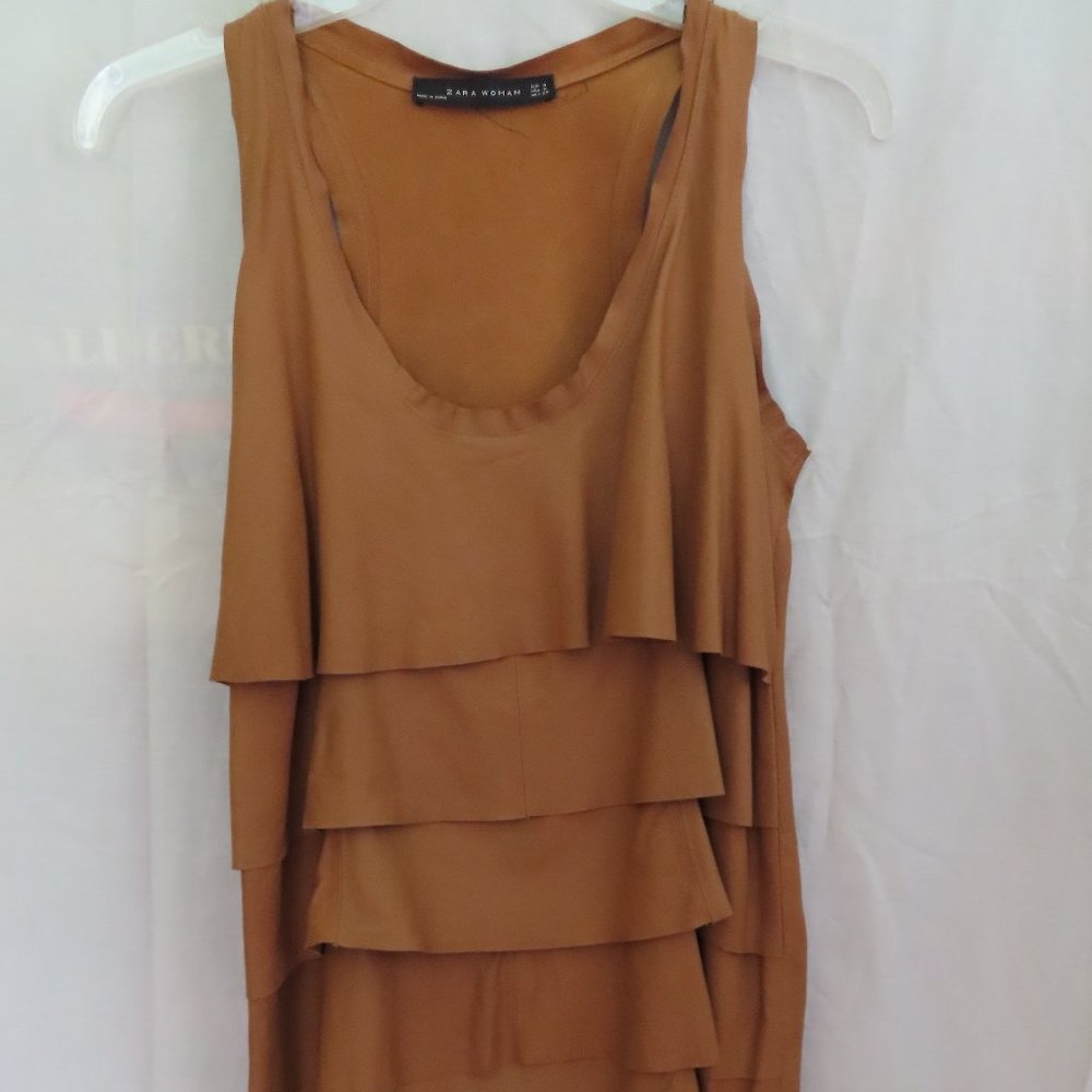 Ruffled goat skin brown dress